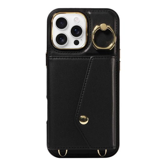 For iPhone 16 Pro Diagonal Crossbody Ring Organ Wallet Leather Back Phone Case(Black) - iPhone 16 Pro Cases by buy2fix | Online Shopping UK | buy2fix
