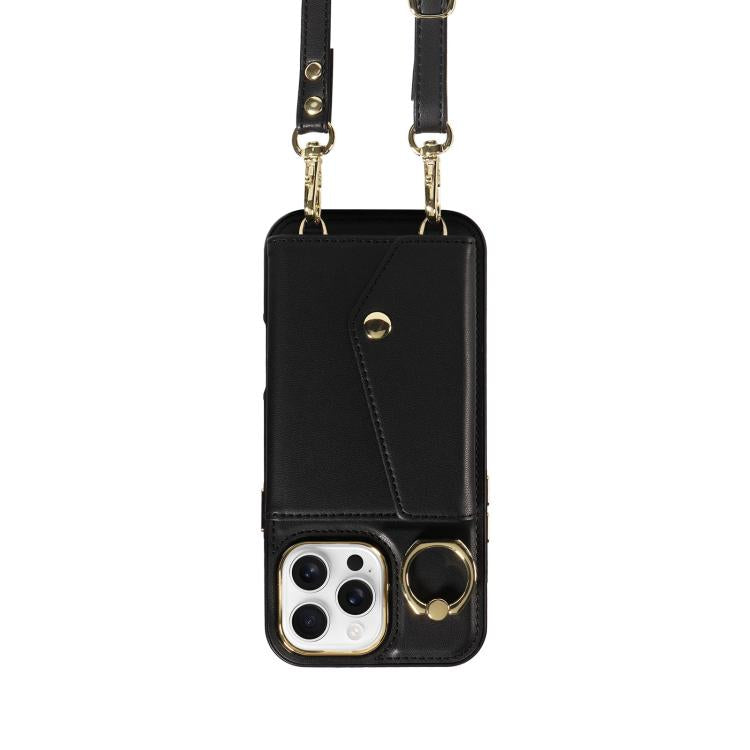 For iPhone 16 Pro Diagonal Crossbody Ring Organ Wallet Leather Back Phone Case(Black) - iPhone 16 Pro Cases by buy2fix | Online Shopping UK | buy2fix
