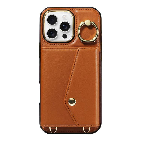 For iPhone 16 Pro Diagonal Crossbody Ring Organ Wallet Leather Back Phone Case(Brown) - iPhone 16 Pro Cases by buy2fix | Online Shopping UK | buy2fix