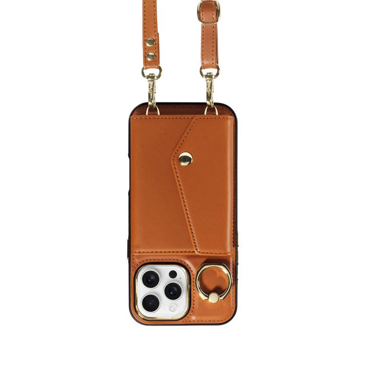 For iPhone 16 Pro Diagonal Crossbody Ring Organ Wallet Leather Back Phone Case(Brown) - iPhone 16 Pro Cases by buy2fix | Online Shopping UK | buy2fix