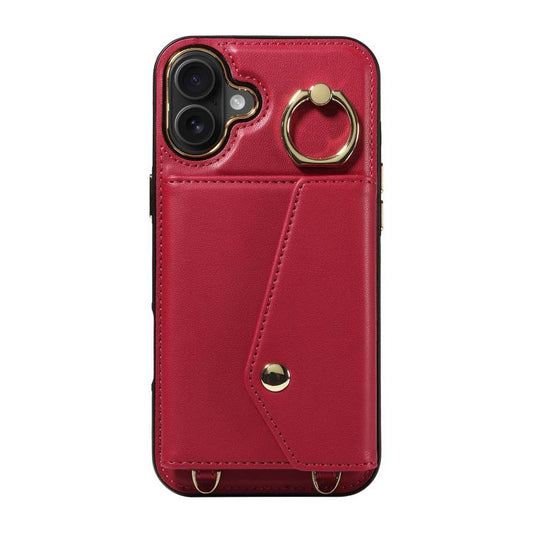 For iPhone 16 Plus Diagonal Crossbody Ring Organ Wallet Leather Back Phone Case(Wine Red) - iPhone 16 Plus Cases by buy2fix | Online Shopping UK | buy2fix