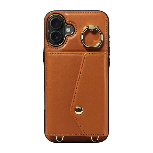 For iPhone 16 Plus Diagonal Crossbody Ring Organ Wallet Leather Back Phone Case(Brown) - iPhone 16 Plus Cases by buy2fix | Online Shopping UK | buy2fix