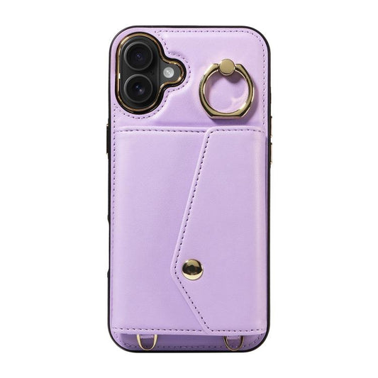 For iPhone 16 Plus Diagonal Crossbody Ring Organ Wallet Leather Back Phone Case(Purple) - iPhone 16 Plus Cases by buy2fix | Online Shopping UK | buy2fix