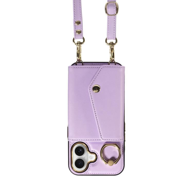 For iPhone 16 Diagonal Crossbody Ring Organ Wallet Leather Back Phone Case(Purple) - iPhone 16 Cases by buy2fix | Online Shopping UK | buy2fix