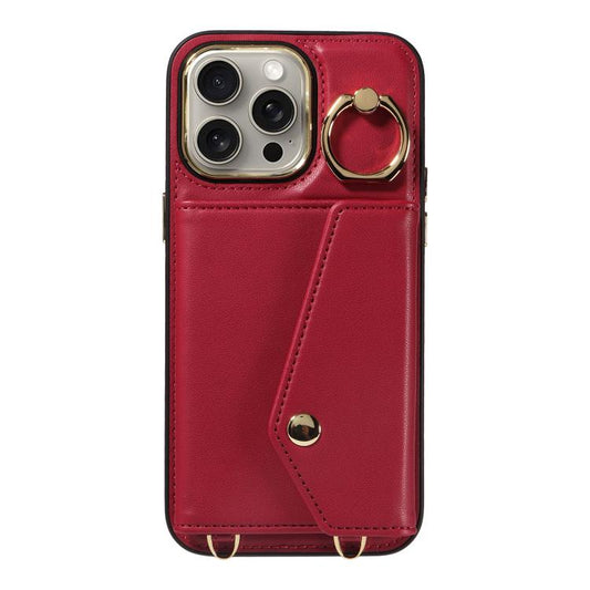 For iPhone 15 Pro Max Diagonal Crossbody Ring Organ Wallet Leather Back Phone Case(Wine Red) - iPhone 15 Pro Max Cases by buy2fix | Online Shopping UK | buy2fix