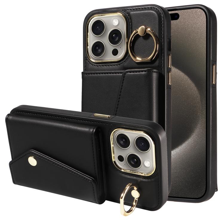 For iPhone 15 Pro Diagonal Crossbody Ring Organ Wallet Leather Back Phone Case(Black) - iPhone 15 Pro Cases by buy2fix | Online Shopping UK | buy2fix