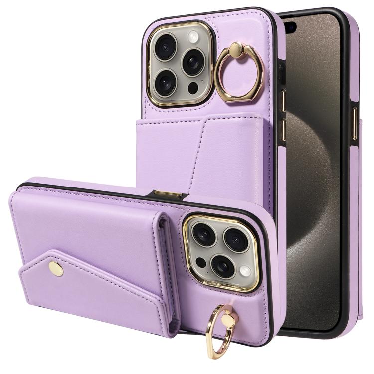 For iPhone 15 Pro Diagonal Crossbody Ring Organ Wallet Leather Back Phone Case(Purple) - iPhone 15 Pro Cases by buy2fix | Online Shopping UK | buy2fix