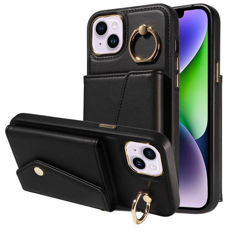 For iPhone 15 Diagonal Crossbody Ring Organ Wallet Leather Back Phone Case(Black) - iPhone 15 Cases by buy2fix | Online Shopping UK | buy2fix