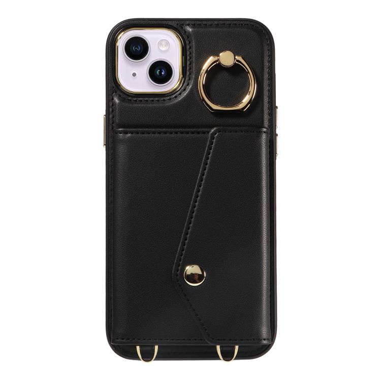 For iPhone 15 Diagonal Crossbody Ring Organ Wallet Leather Back Phone Case(Black) - iPhone 15 Cases by buy2fix | Online Shopping UK | buy2fix
