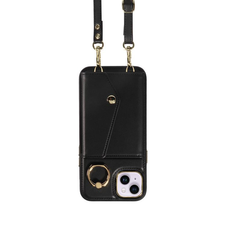 For iPhone 15 Diagonal Crossbody Ring Organ Wallet Leather Back Phone Case(Black) - iPhone 15 Cases by buy2fix | Online Shopping UK | buy2fix