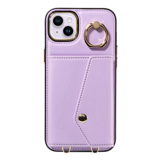 For iPhone 15 Diagonal Crossbody Ring Organ Wallet Leather Back Phone Case(Purple) - iPhone 15 Cases by buy2fix | Online Shopping UK | buy2fix