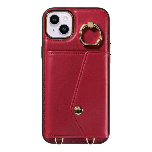 For iPhone 14 Plus Diagonal Crossbody Ring Organ Wallet Leather Back Phone Case(Wine Red) - iPhone 14 Plus Cases by buy2fix | Online Shopping UK | buy2fix
