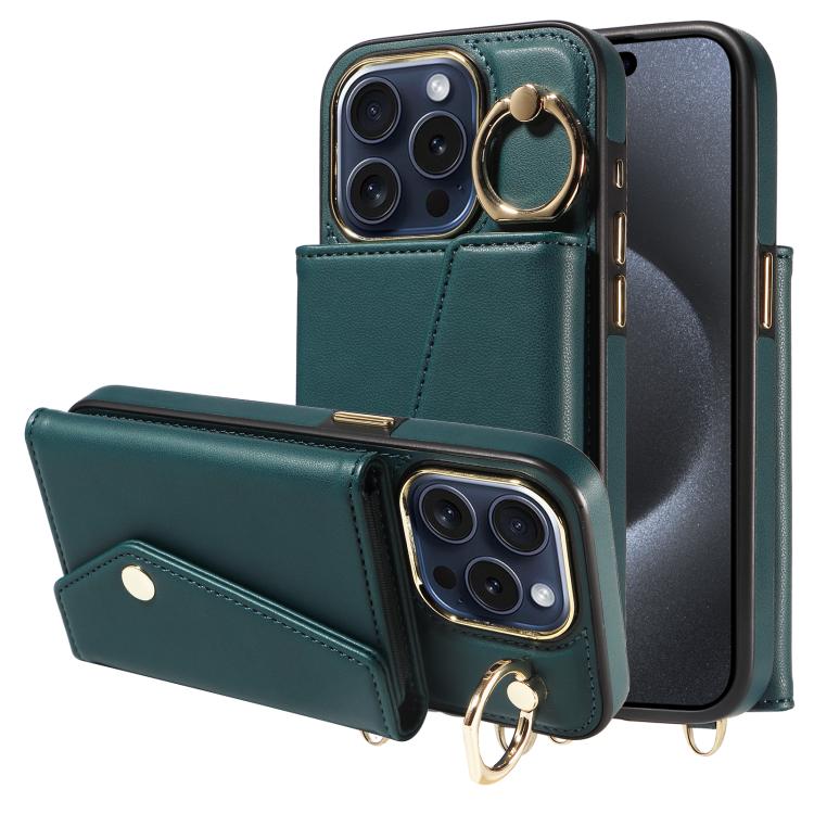 For iPhone 14 Pro Max Diagonal Crossbody Ring Organ Wallet Leather Back Phone Case(Dark Green) - iPhone 14 Pro Max Cases by buy2fix | Online Shopping UK | buy2fix