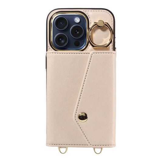 For iPhone 13 Pro Max Diagonal Crossbody Ring Organ Wallet Leather Back Phone Case(Beige) - iPhone 13 Pro Max Cases by buy2fix | Online Shopping UK | buy2fix