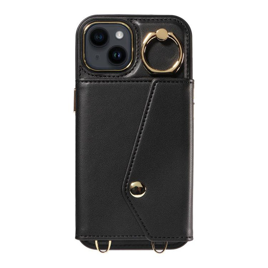 For iPhone 13 Diagonal Crossbody Ring Organ Wallet Leather Back Phone Case(Black) - iPhone 13 Cases by buy2fix | Online Shopping UK | buy2fix