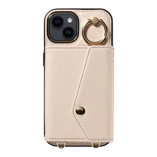 For iPhone 13 Diagonal Crossbody Ring Organ Wallet Leather Back Phone Case(Beige) - iPhone 13 Cases by buy2fix | Online Shopping UK | buy2fix