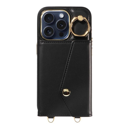 For iPhone 12 Pro Max Diagonal Crossbody Ring Organ Wallet Leather Back Phone Case(Black) - iPhone 12 Pro Max Cases by buy2fix | Online Shopping UK | buy2fix