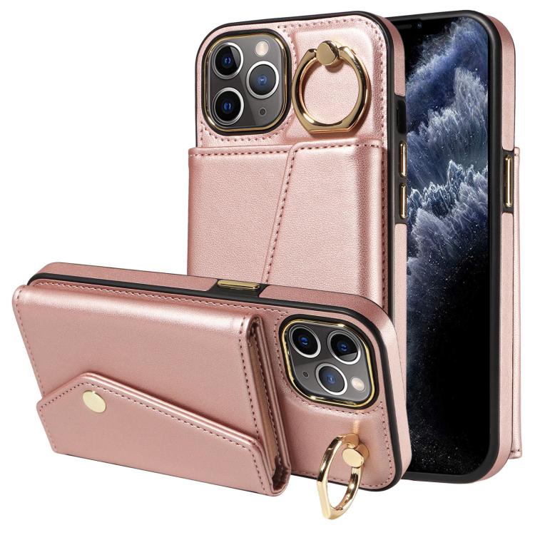 For iPhone 11 Pro Diagonal Crossbody Ring Organ Wallet Leather Back Phone Case(Rose Gold) - iPhone 11 Pro Cases by buy2fix | Online Shopping UK | buy2fix