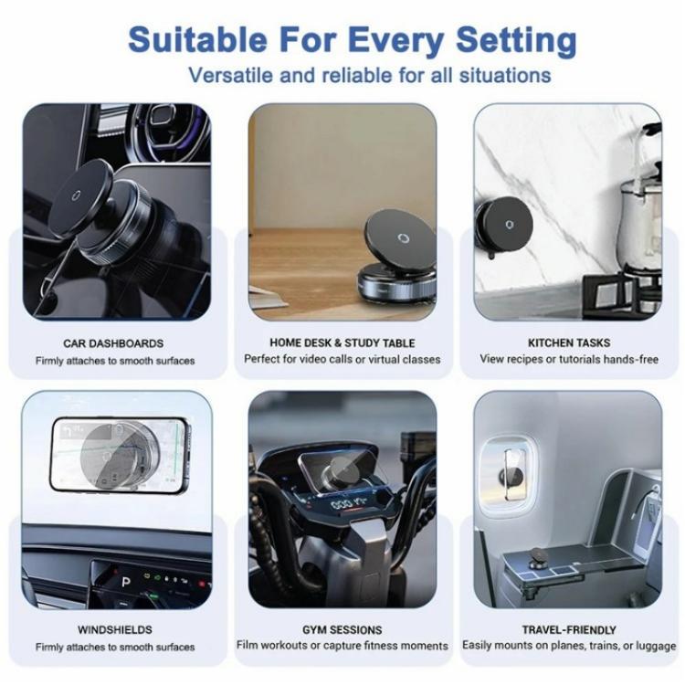 K009 360 Degree Rotation Navigation Holder Mechanical Vacuum Suction Magnetic Car Stand(Black) - Universal Car Holders by buy2fix | Online Shopping UK | buy2fix