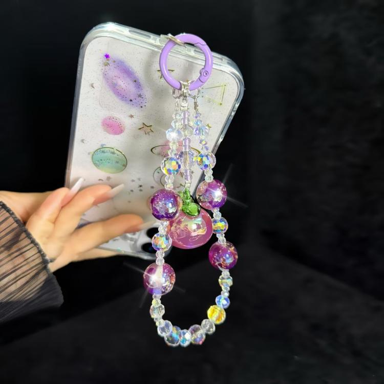 Large Peach Foil Bead Phone Chain(Purple) - Lanyards & Wrist Straps by buy2fix | Online Shopping UK | buy2fix