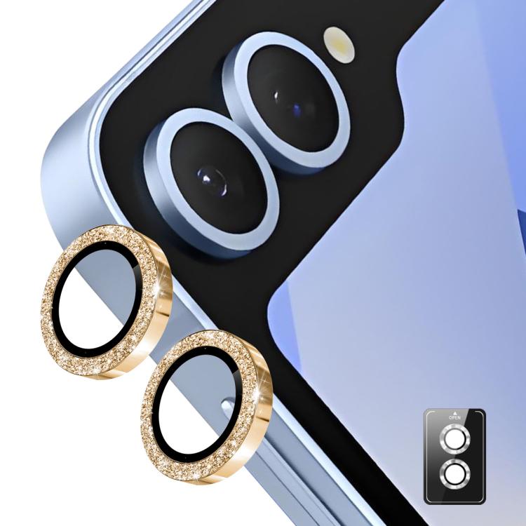 For Samsung Galaxy Z Flip7 ENKAY Hat-Prince 9H Rear Camera Lens Glitter Aluminium Alloy Tempered Glass Film(Golden) - Galaxy Z Flip7 5G Tempered Glass by ENKAY | Online Shopping UK | buy2fix
