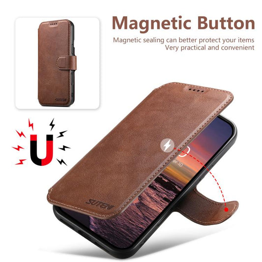 For iPhone 12 Pro Suteni Q05 2-in-1 Multi-function Detachable Wallet MagSafe Phone Case(Brown) - iPhone 12 / 12 Pro Cases by Suteni | Online Shopping UK | buy2fix