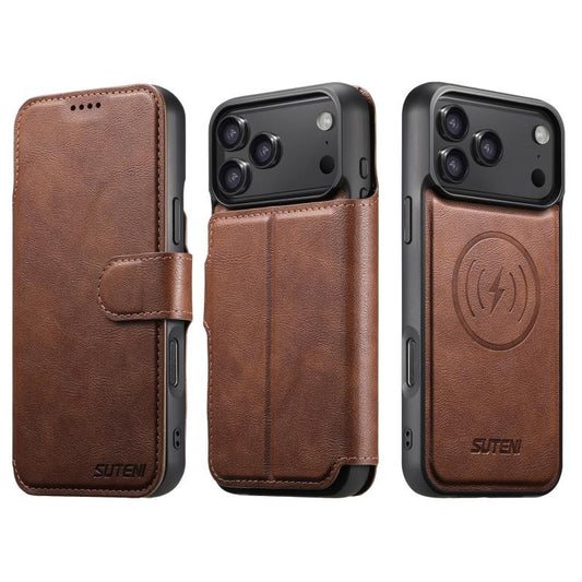 For iPhone 17 Pro Max Suteni Q05 2-in-1 Multi-function Detachable Wallet MagSafe Phone Case(Brown) - iPhone 17 Pro Max Cases by Suteni | Online Shopping UK | buy2fix