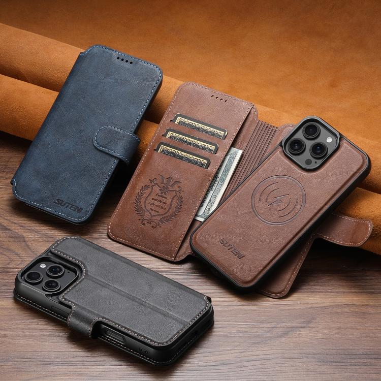 For iPhone 14 Suteni Q05 2-in-1 Multi-function Detachable Wallet MagSafe Phone Case(Blue) - iPhone 14 Cases by Suteni | Online Shopping UK | buy2fix