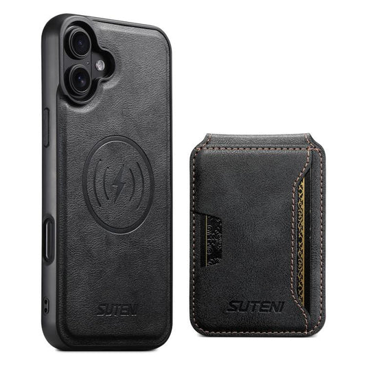 For iPhone 17 Suteni M3 Card Bag MagSafe Cowhide Texture Leather Phone Case(Black) - iPhone 17 Cases by Suteni | Online Shopping UK | buy2fix