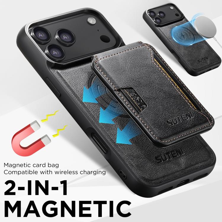 For iPhone 17 Air Suteni M3 Card Bag MagSafe Cowhide Texture Leather Phone Case(Black) - iPhone 17 Air Cases by Suteni | Online Shopping UK | buy2fix