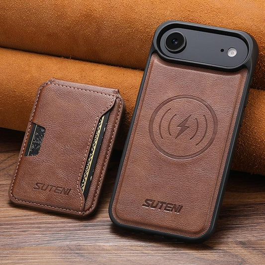 For iPhone Air Suteni M3 Card Bag MagSafe Cowhide Texture Leather Phone Case(Brown) - iPhone Air Cases by Suteni | Online Shopping UK | buy2fix