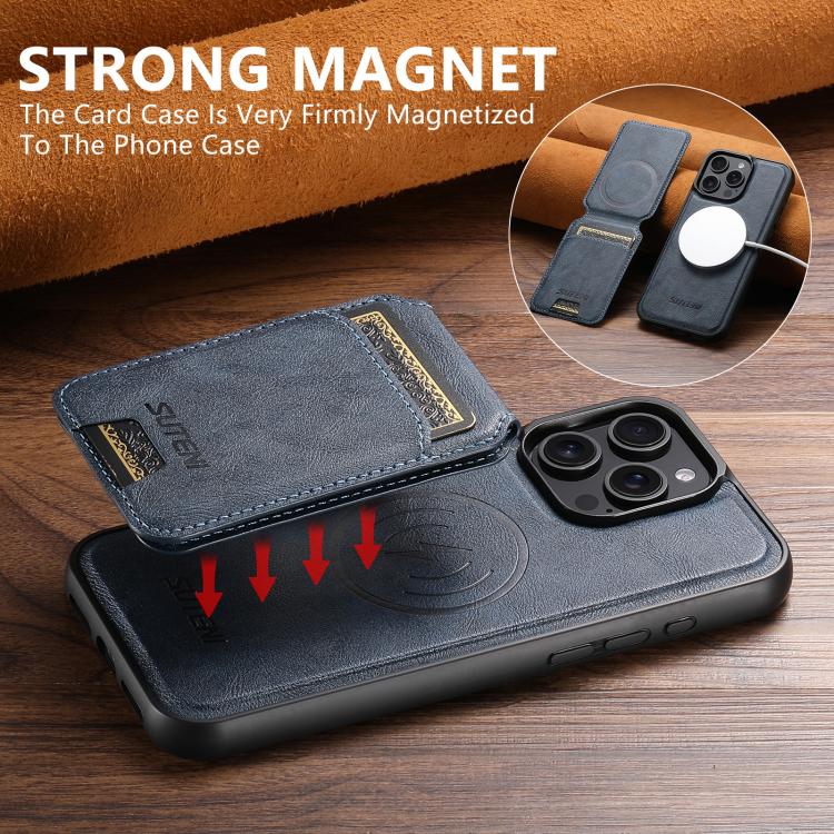 For iPhone 14 Pro Max Suteni M5 Magnetic Card Bag MagSafe Leather Phone Case(Blue) - iPhone 14 Pro Max Cases by Suteni | Online Shopping UK | buy2fix