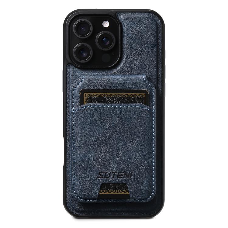 For iPhone 14 Pro Max Suteni M5 Magnetic Card Bag MagSafe Leather Phone Case(Blue) - iPhone 14 Pro Max Cases by Suteni | Online Shopping UK | buy2fix