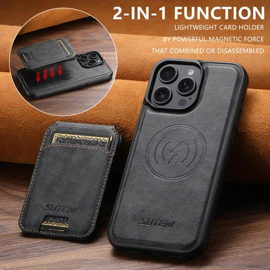 For iPhone 13 Suteni M5 Magnetic Card Bag MagSafe Leather Phone Case(Black) - iPhone 13 Cases by Suteni | Online Shopping UK | buy2fix