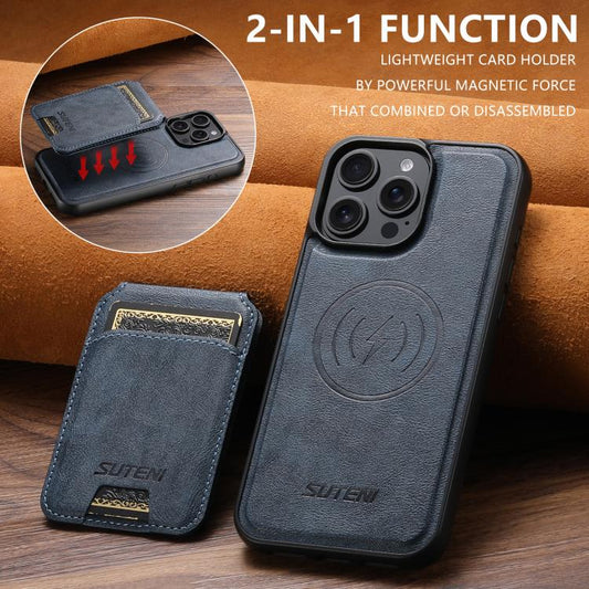 For iPhone 13 Suteni M5 Magnetic Card Bag MagSafe Leather Phone Case(Blue) - iPhone 13 Cases by Suteni | Online Shopping UK | buy2fix