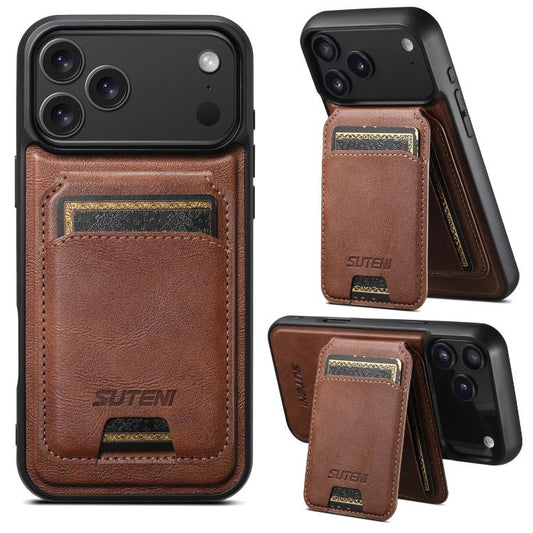 For iPhone 17 Pro Max Suteni M5 Magnetic Card Bag MagSafe Leather Phone Case(Brown) - iPhone 17 Pro Max Cases by Suteni | Online Shopping UK | buy2fix