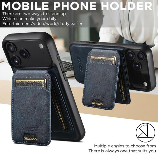 For iPhone 17 Pro Suteni M5 Magnetic Card Bag MagSafe Leather Phone Case(Blue) - iPhone 17 Pro Cases by Suteni | Online Shopping UK | buy2fix