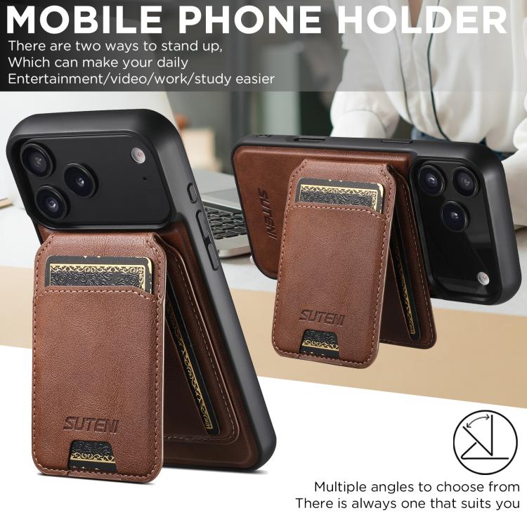 For iPhone 17 Air Suteni M5 Magnetic Card Bag MagSafe Leather Phone Case(Brown) - iPhone 17 Air Cases by Suteni | Online Shopping UK | buy2fix