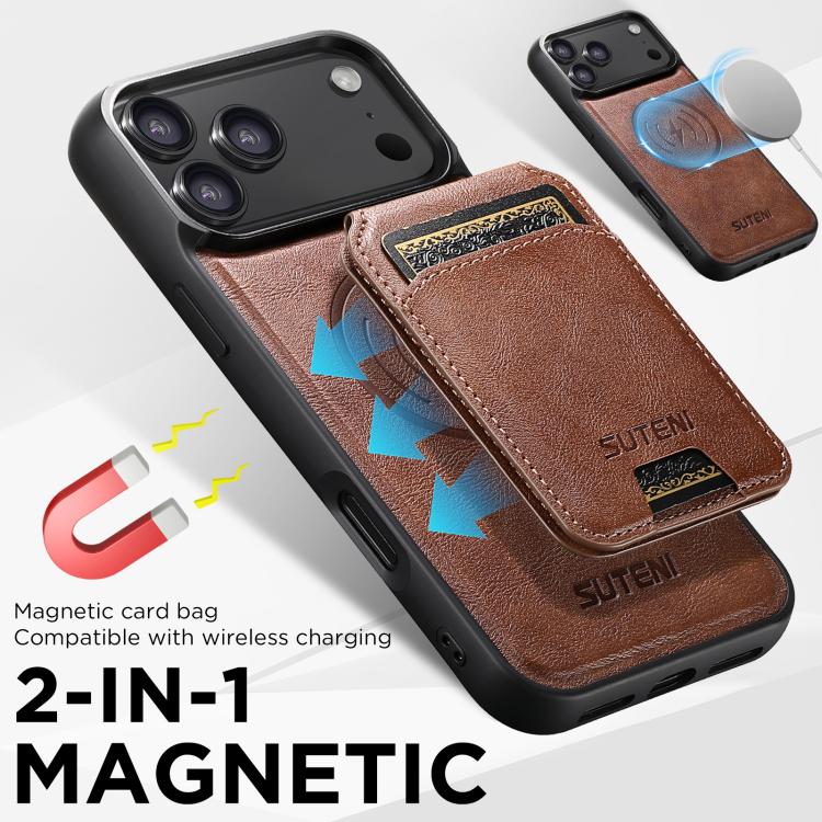 For iPhone 17 Air Suteni M5 Magnetic Card Bag MagSafe Leather Phone Case(Brown) - iPhone 17 Air Cases by Suteni | Online Shopping UK | buy2fix