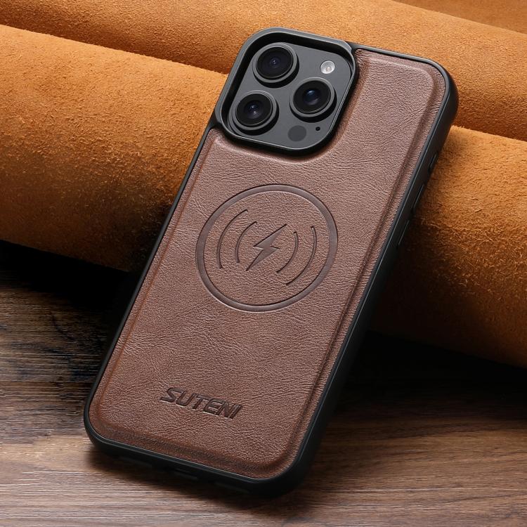 For iPhone 14 Suteni G5 Cowhide Leather MagSafe Magnetic Phone Case(Brown) - iPhone 14 Cases by Suteni | Online Shopping UK | buy2fix