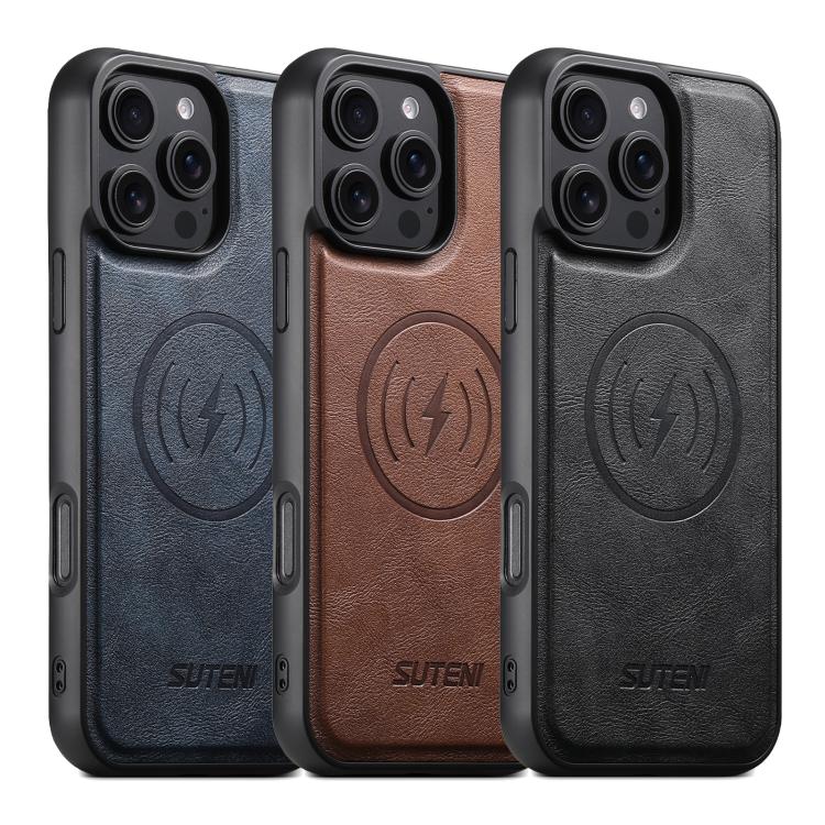 For iPhone 16 Plus Suteni G5 Cowhide Leather MagSafe Magnetic Phone Case(Black) - iPhone 16 Plus Cases by Suteni | Online Shopping UK | buy2fix