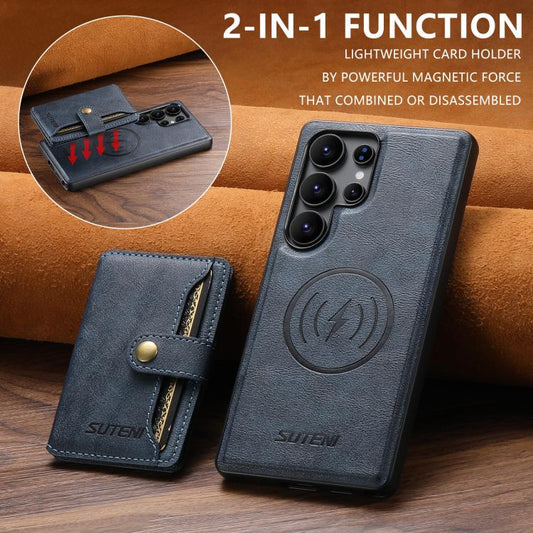 For Samsung Galaxy S25 Ultra 5G Suteni M4 Magnetic Card Bag MagSafe Leather Phone Case(Blue) - Galaxy S25 Ultra 5G Cases by Suteni | Online Shopping UK | buy2fix