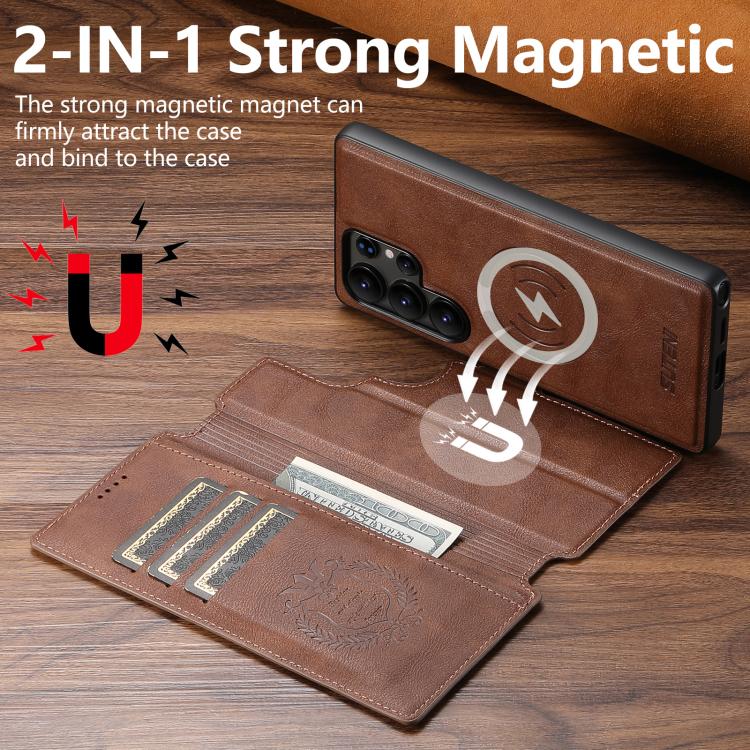 For Samsung Galaxy S22 Ultra 5G Suteni Q05 2-in-1 Multi-function Detachable Wallet MagSafe Phone Case(Brown) - Galaxy S22 Ultra 5G Cases by Suteni | Online Shopping UK | buy2fix