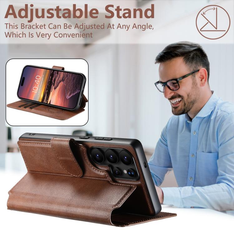 For Samsung Galaxy S22 Ultra 5G Suteni Q05 2-in-1 Multi-function Detachable Wallet MagSafe Phone Case(Brown) - Galaxy S22 Ultra 5G Cases by Suteni | Online Shopping UK | buy2fix