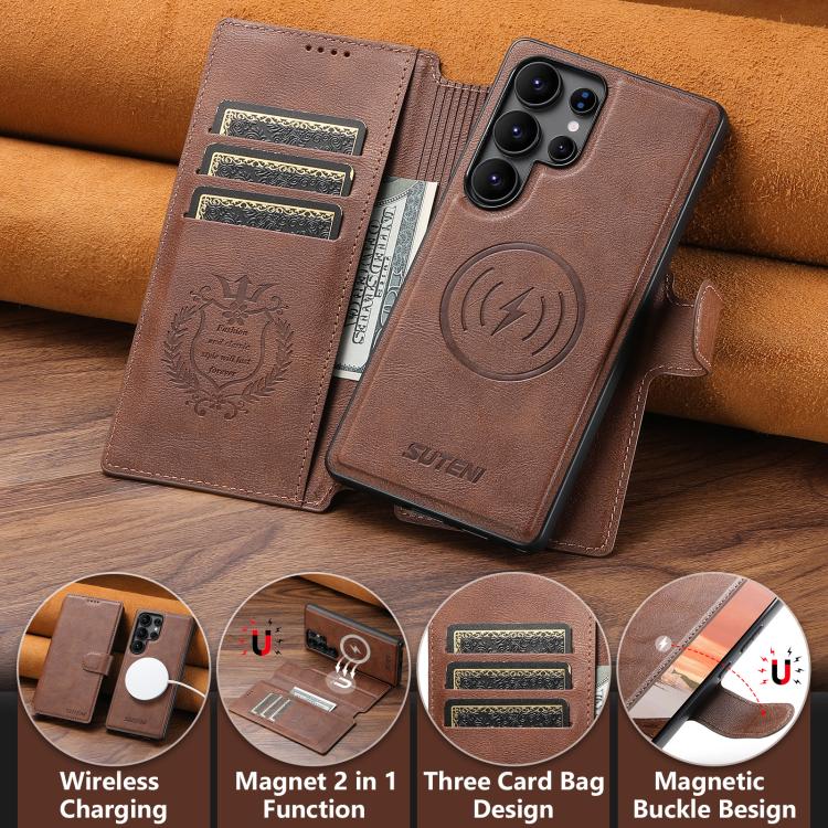 For Samsung Galaxy S25 Ultra 5G Suteni Q05 2-in-1 Multi-function Detachable Wallet MagSafe Phone Case(Brown) - Galaxy S25 Ultra 5G Cases by Suteni | Online Shopping UK | buy2fix