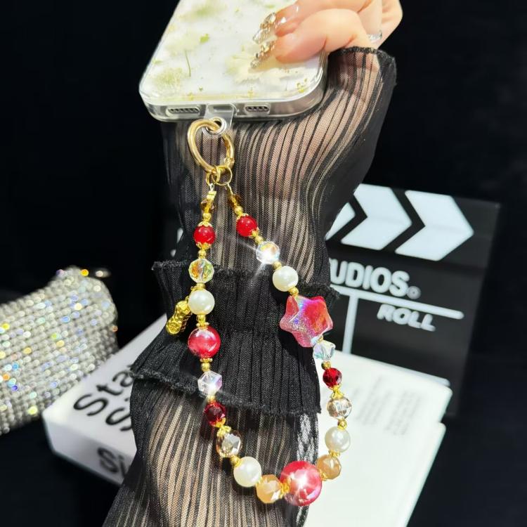 Starry Sky Beads Pentagram Mobile Phone Chain(White) - Lanyards & Wrist Straps by buy2fix | Online Shopping UK | buy2fix