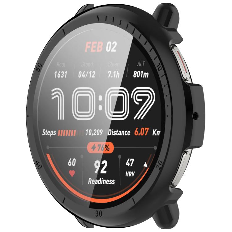 For Amazfit Active 2 A2437 Tempered Film Integrated PC Watch Protective Case(Black) - Watch Cases by buy2fix | Online Shopping UK | buy2fix