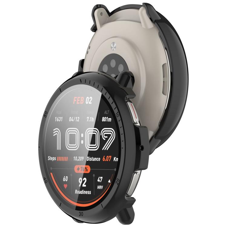 For Amazfit Active 2 A2437 Tempered Film Integrated PC Watch Protective Case(Black) - Watch Cases by buy2fix | Online Shopping UK | buy2fix
