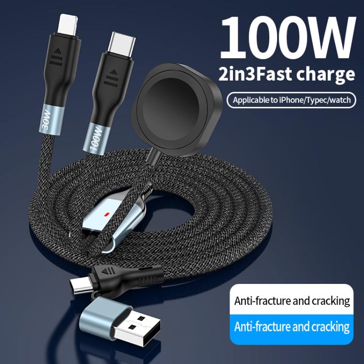 1.2m 2-in-3 100W PD Fast Charging Date Cable for Phone and Watch - Multifunction Cable by buy2fix | Online Shopping UK | buy2fix