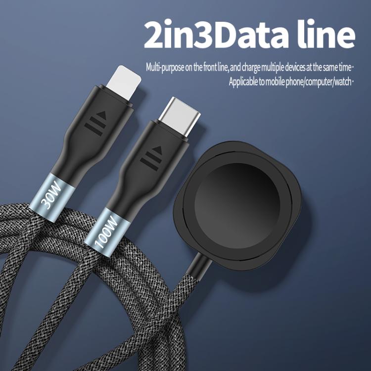 1.2m 2-in-3 100W PD Fast Charging Date Cable for Phone and Watch - Multifunction Cable by buy2fix | Online Shopping UK | buy2fix